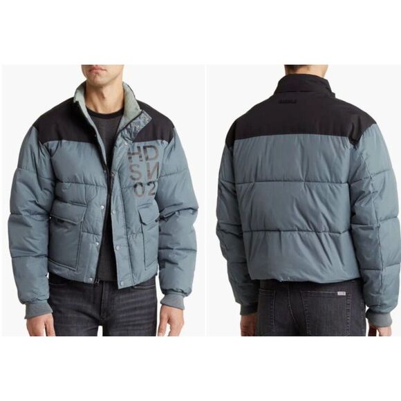 Hudson Jeans Black and Blue Puffer Jacket - Picture 1 of 12
